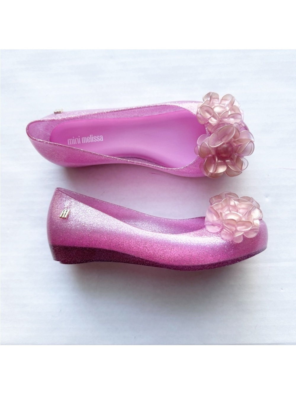 Mini Melissa New Ultragirl Springtime Ballet Flats in Glitter Pink NWOT size 1